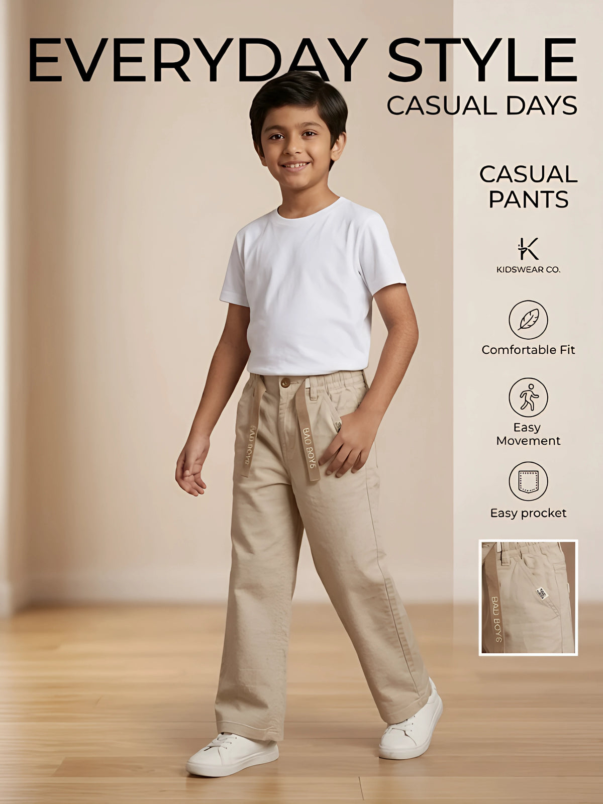 Boys Cream Casual Trousers