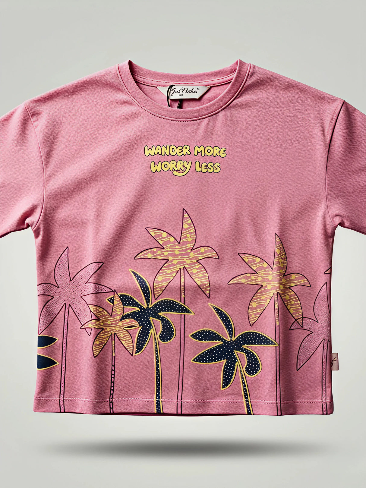 Girls Pink Tropical Palm Print Boxy Tee