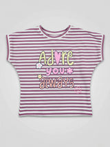 Girls Purple Striped "Adore You" Graphic Top