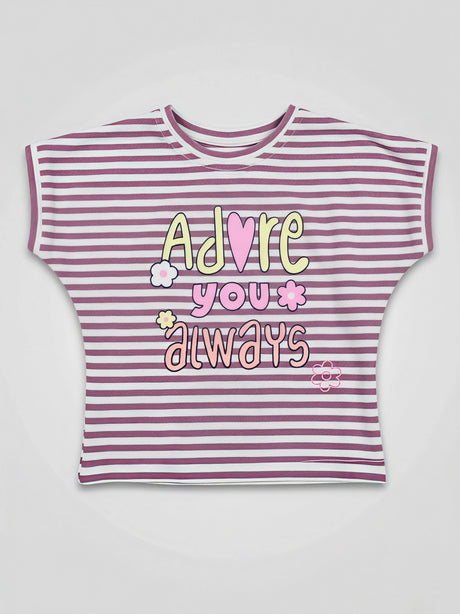 Girls Purple Striped "Adore You" Graphic Top