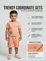 Boys Peach Cotton Blend T-Shirt and Cargo Shorts Coordinate Set