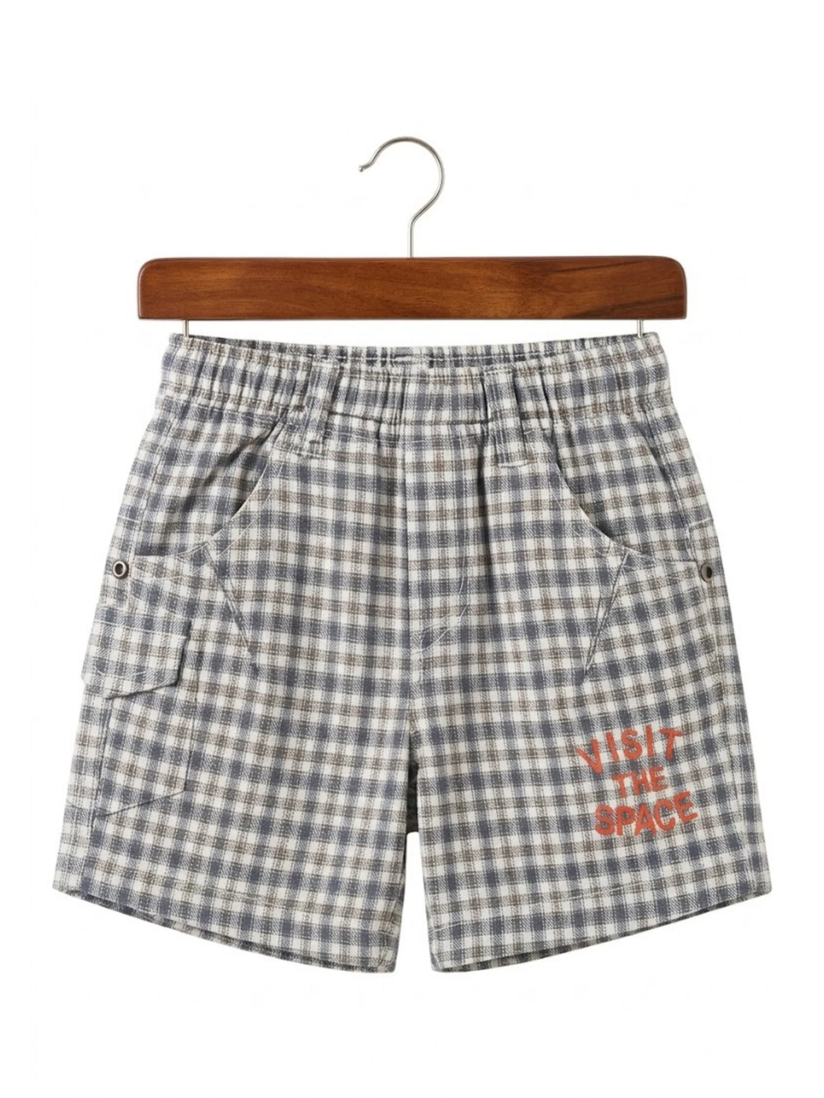 Boys Space Theme Grey Cotton T-shirt and Checkered Shorts Set