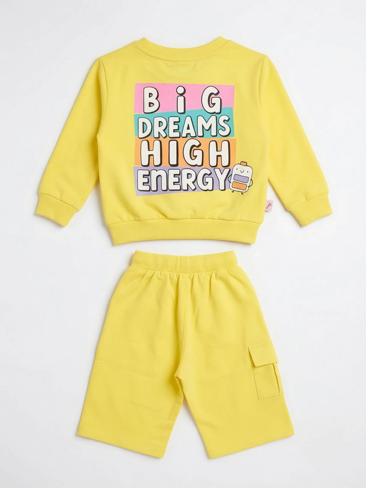 Yellow Cotton Girls Coordinate Set with Sweatshirt and Shorts Kids Casual Wear