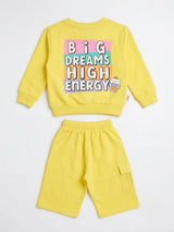 Yellow Cotton Girls Coordinate Set with Sweatshirt and Shorts Kids Casual Wear