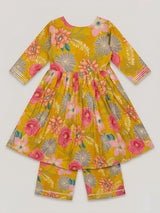 Girls Green Floral Printed Angrakha Sharara Set.