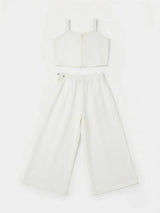 Girls Cream Embroidered Top with Palazzo and Shrug Set.
