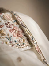 Girls Cream Embroidered Top with Palazzo and Shrug Set.