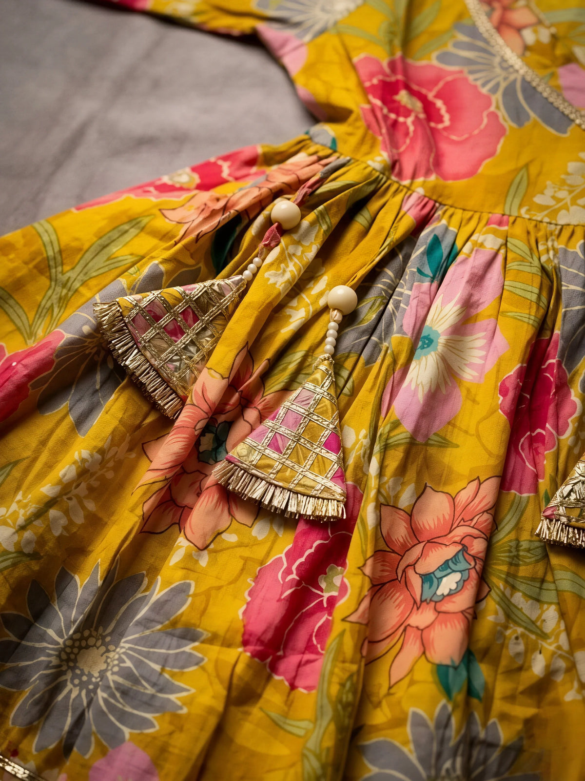 Girls Green Floral Printed Angrakha Sharara Set.