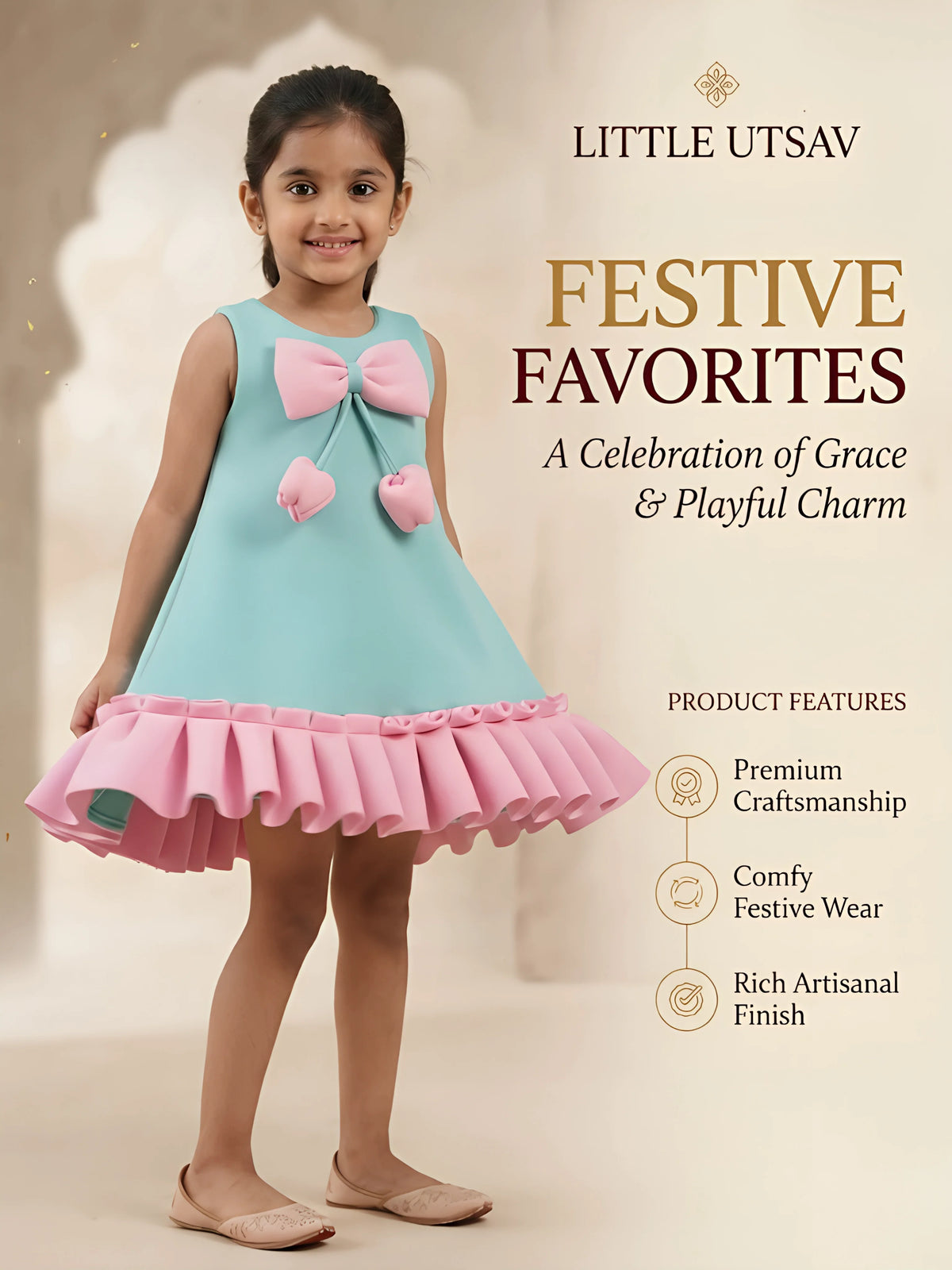 Green Bow Ruffle Detail Frocks