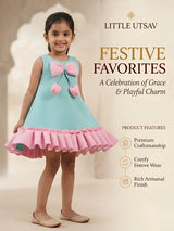 Green Bow Ruffle Detail Frocks