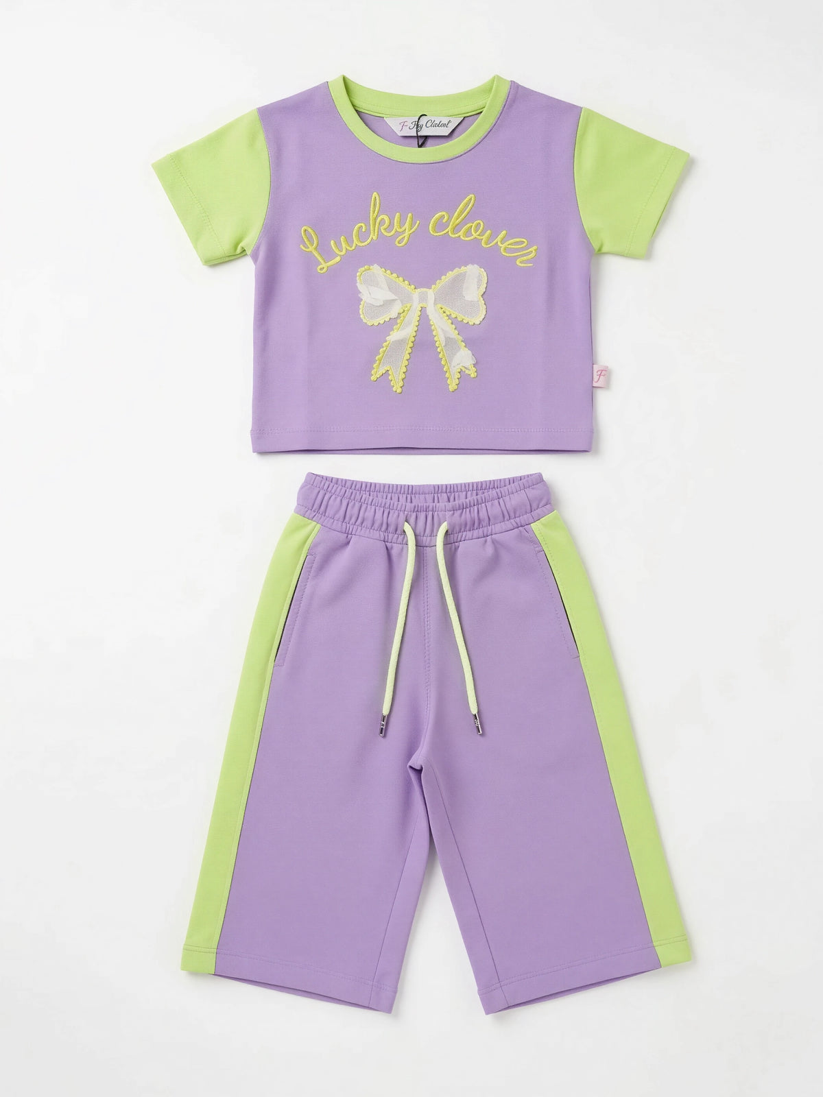 Purple Graphic Print Bow Girls Coordinate Set