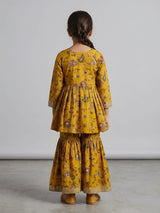 Girls Olive Green Printed Sharara Set.