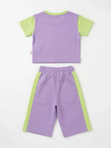 Purple Graphic Print Bow Girls Coordinate Set