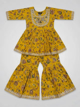 Girls Olive Green Printed Sharara Set.