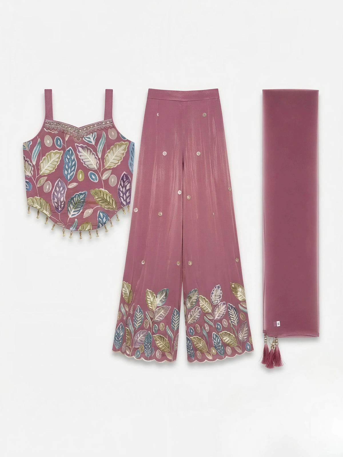 Girls Purple Embroidered Palazzo Set.