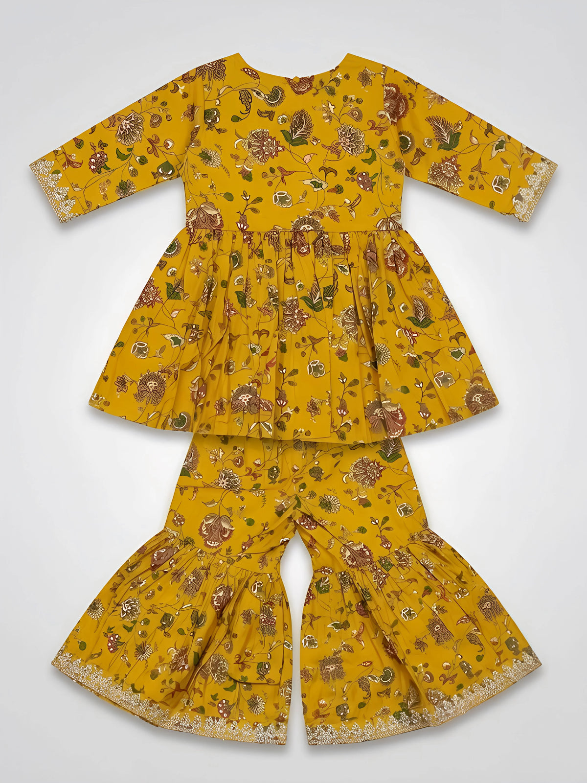 Girls Olive Green Printed Sharara Set.