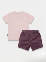 Peach Graphic Print T-Shirt Shorts Boys Coordinate Set