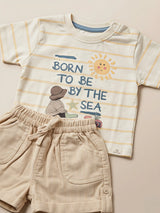 Boys Cream "Born By The Sea" T-Shirt and Shorts Coord Set