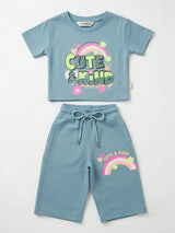 Green Cute and Kind Graphic Print Girls Coordinate Set