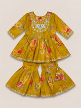 Girls Green Floral Printed Sharara Set.
