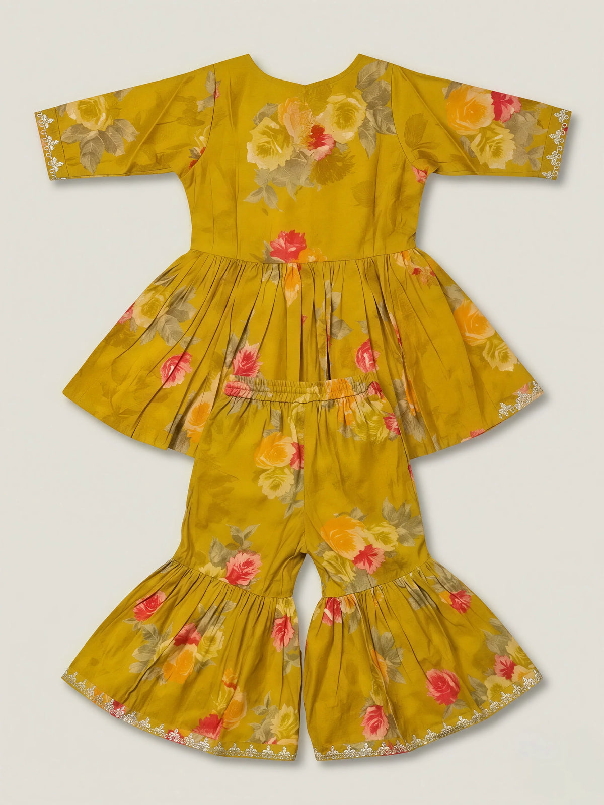 Girls Green Floral Printed Sharara Set.