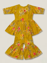 Girls Green Floral Printed Sharara Set.
