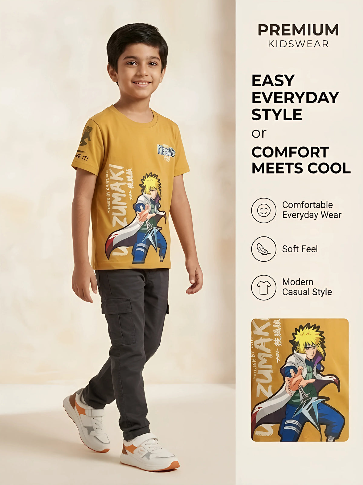 Boys Yellow Naruto Graphic Print T-Shirt