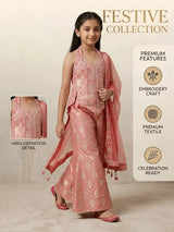 Girls Pink Ethnic Woven Palazzo Set with Dupatta.