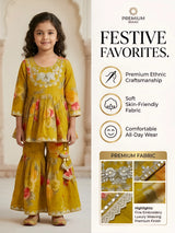 Girls Green Floral Printed Sharara Set.