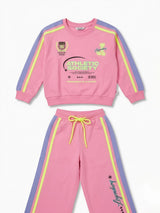 Pink Graphic Print Sweatshirt Girls Coordinate Set Kids Casual Wear