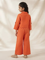 Orange Patchwork Design Palazzo Set with Jacket