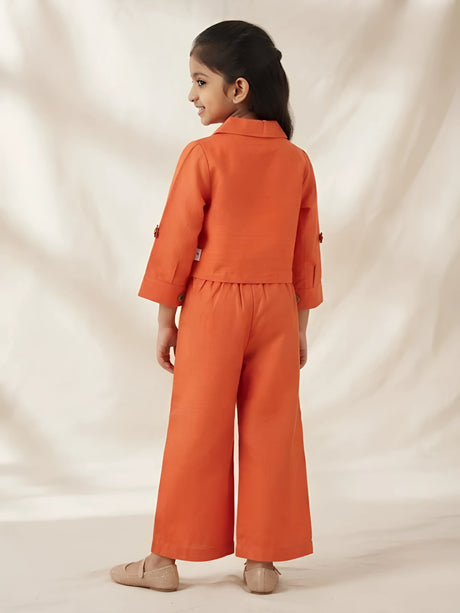 Orange Patchwork Design Palazzo Set with Jacket