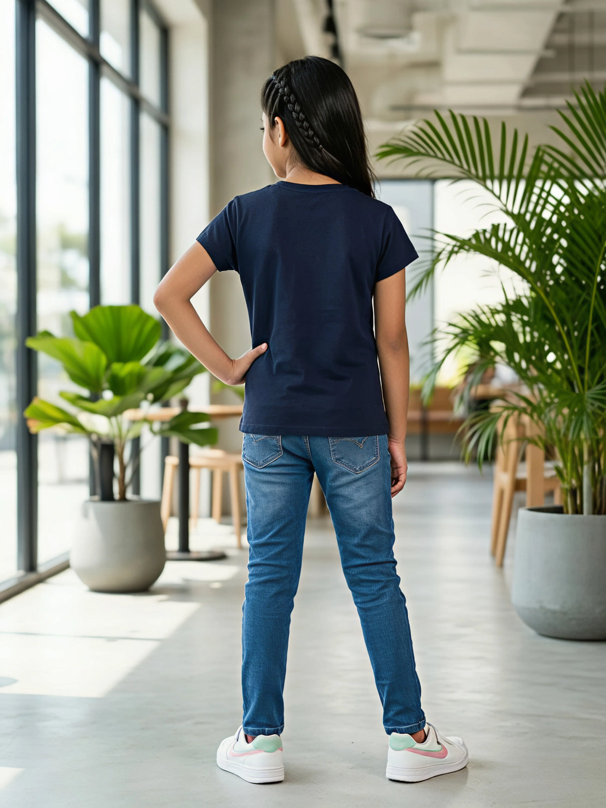 Empower Graphic Crew Neck Daily Wear for Girls - Navy Blue