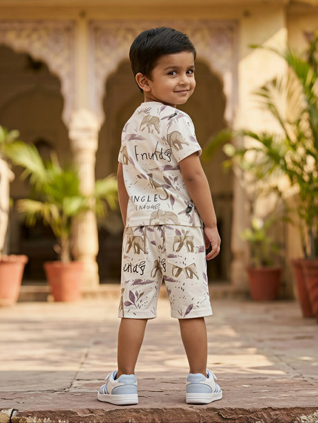 Boys Cream Jungle Adventure Printed Coord Set
