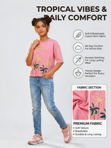 Girls Pink Tropical Palm Print Boxy Tee