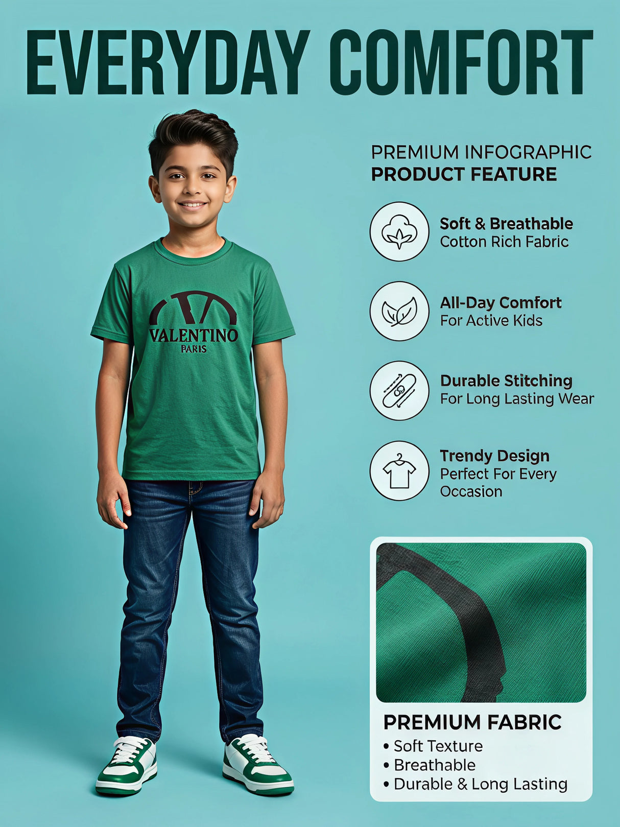 Boys Green Graphic Print Crew Neck T-Shirt