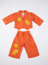 Orange Patchwork Design Palazzo Set with Jacket