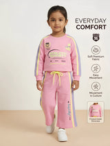 Pink Graphic Print Sweatshirt Girls Coordinate Set Kids Casual Wear