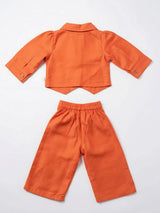 Orange Patchwork Design Palazzo Set with Jacket