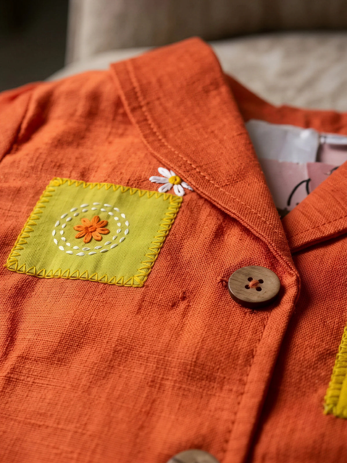 Orange Patchwork Design Palazzo Set with Jacket
