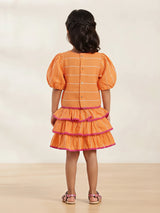Orange Striped Skirt Set Kids Ethnic Wear