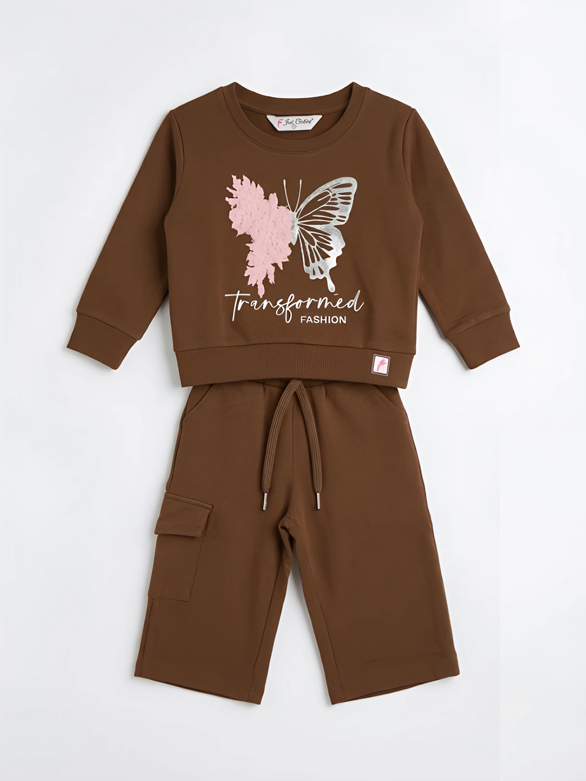 Brown Butterfly Print Girls Coordinate Set Kids Casual Wear