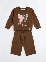 Brown Butterfly Print Girls Coordinate Set Kids Casual Wear