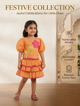 Orange Striped Skirt Set Kids Ethnic Wear