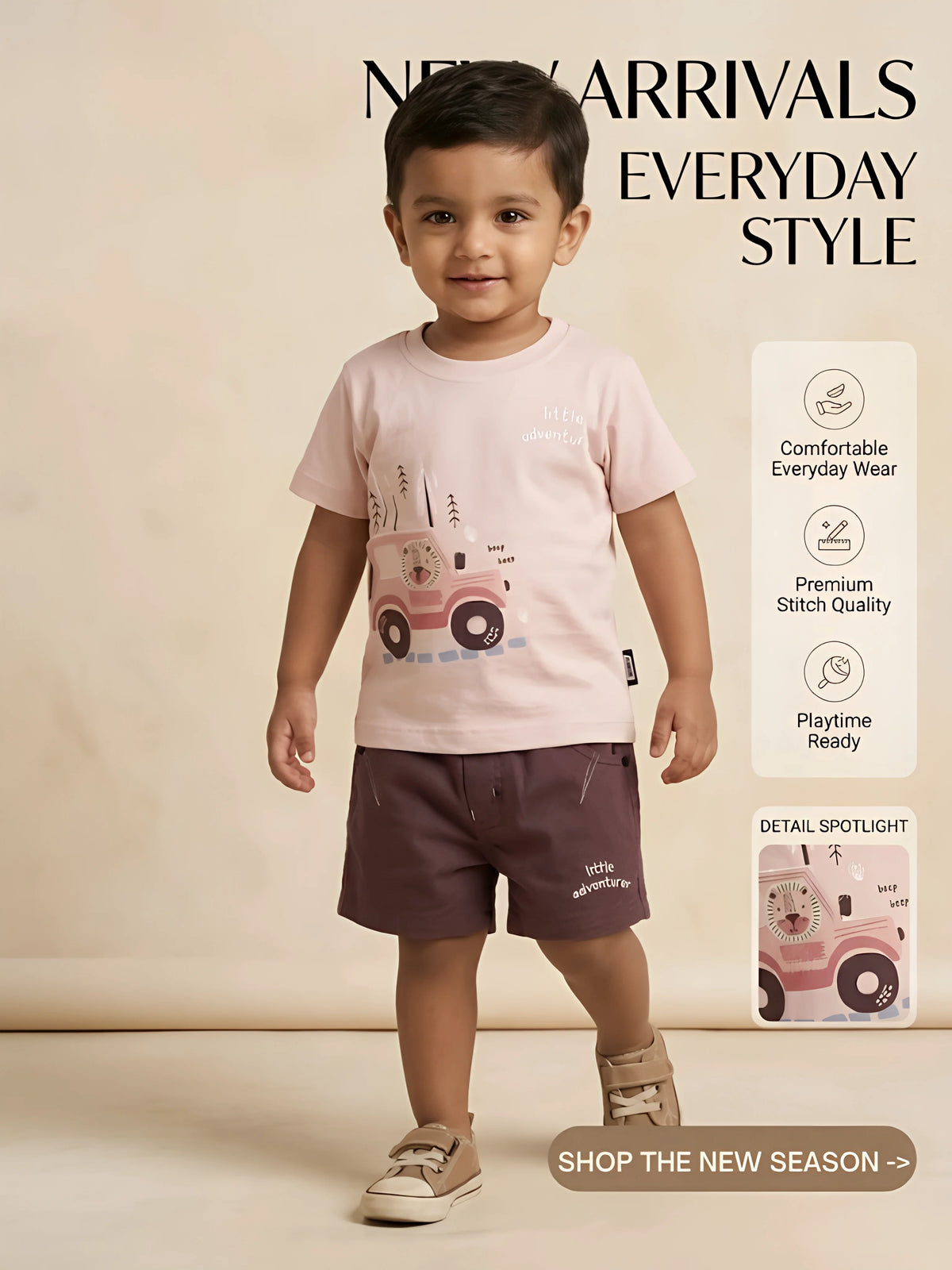 Peach Graphic Print T-Shirt Shorts Boys Coordinate Set