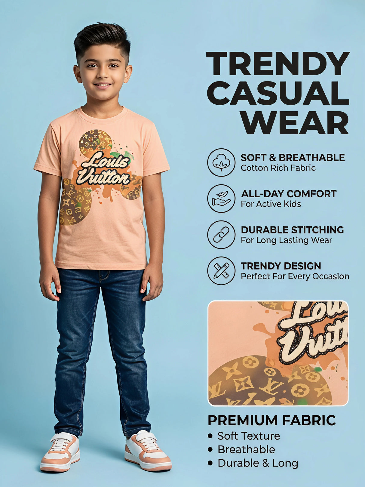 Boys Peach Louis Vuitton Graphic Print T-Shirt