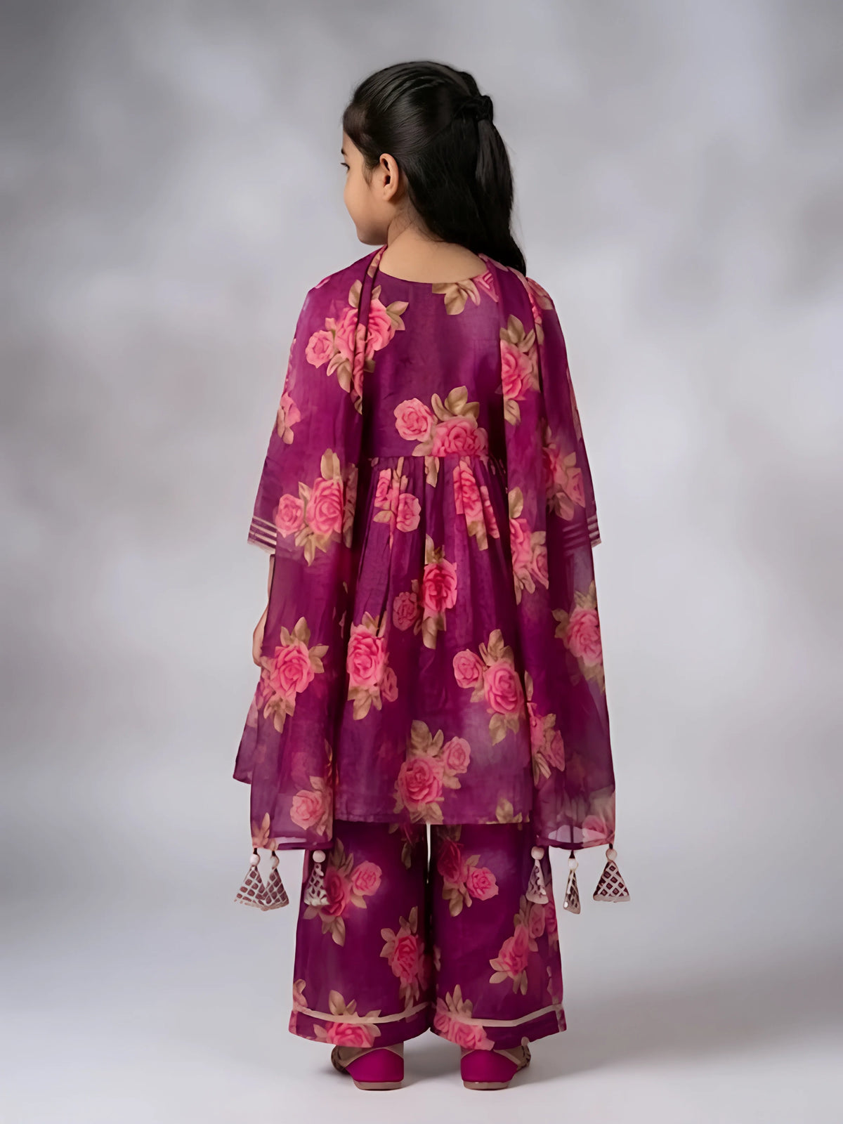 Girls Purple Floral Printed Sharara Set.