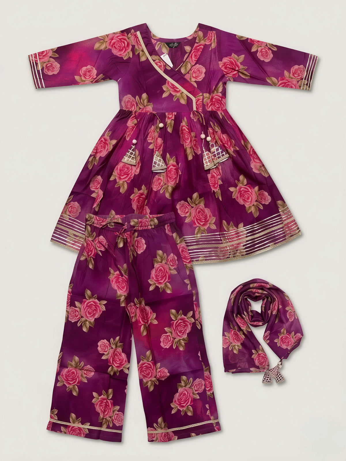 Girls Purple Floral Printed Sharara Set.