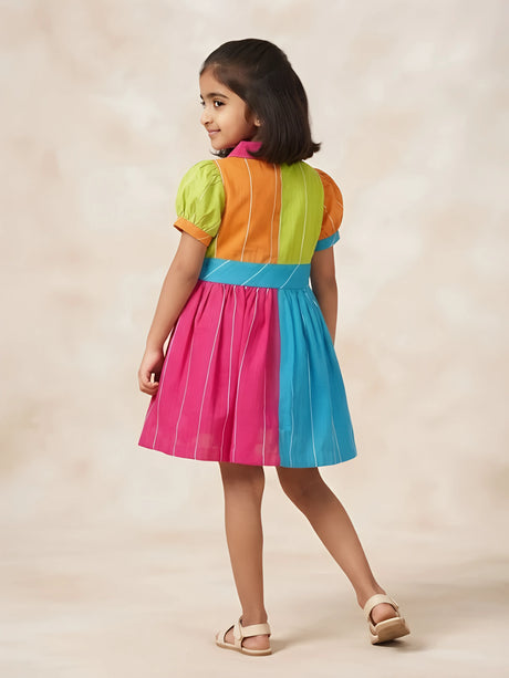 Multicolor Striped Color Block Frocks Kids Ethnic Wear