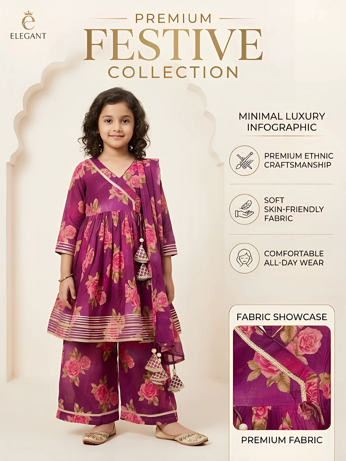 Girls Purple Floral Printed Sharara Set.